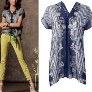 Cabi navy floral stripe top